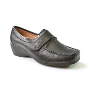Stile di vita - Mocassin En Cuir Graine Avec Velcro, Talon Compense